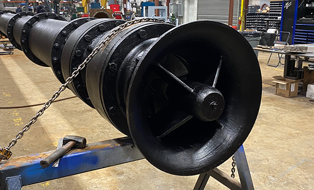 Vertical turbine pump repaired bell housing and reassembled for shipment.