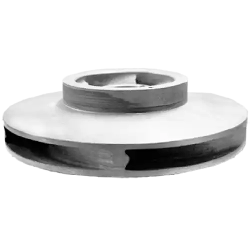 A closed pump impeller with vanes enclosed by surrounding rings, designed to prevent fluid bypass for improved efficiency and higher pressure output.