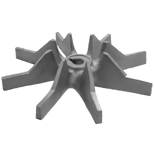 An open pump impeller with vanes exposed, commonly used in applications where fluid is less viscous or where handling solids is necessary.