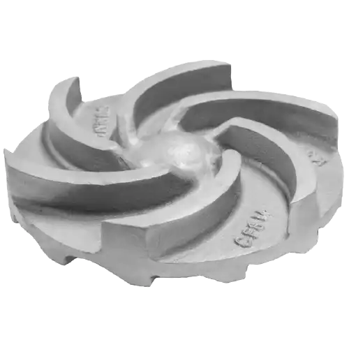 A semi-open pump impeller with partially enclosed vanes, offering a balance between performance and fluid handling, suitable for various applications.